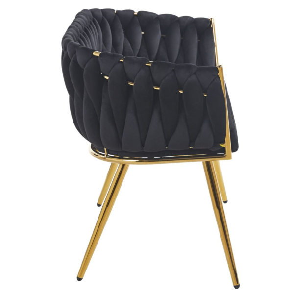 ELEGANCKA SOFA DO SALONU LUB GABINETU ROSE CZARNY VELVET ZŁOTE METALOWE NOGI - BOK